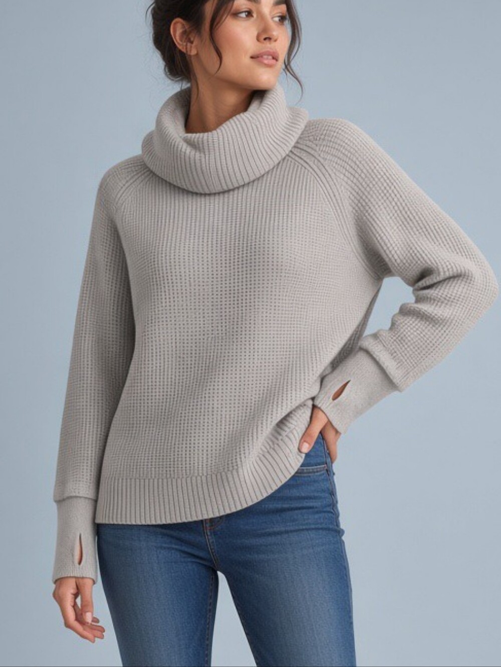 Women's Cotton Oatmeal Cowlneck Chunky Knit Sweater Lagenlook Neutral Size XL
